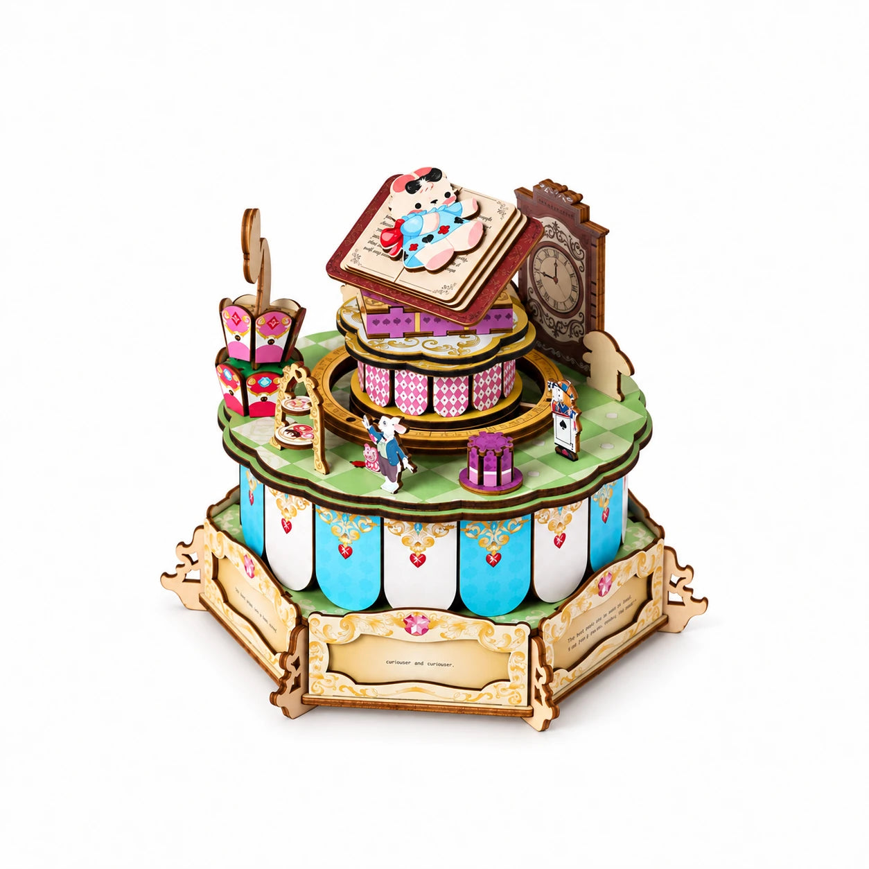 Alice's Wonderland DIY Music Box 3D wooden puzzle angled view